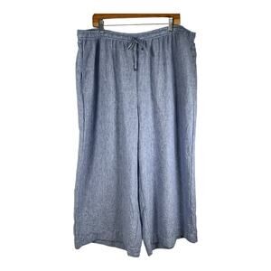 Max Studio London Wide Leg Cropped Pants 3X Blue Pull On Elastic Waist Coastal